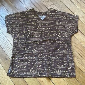 Brown Faith-Inspired Short Sleeve scrub top
